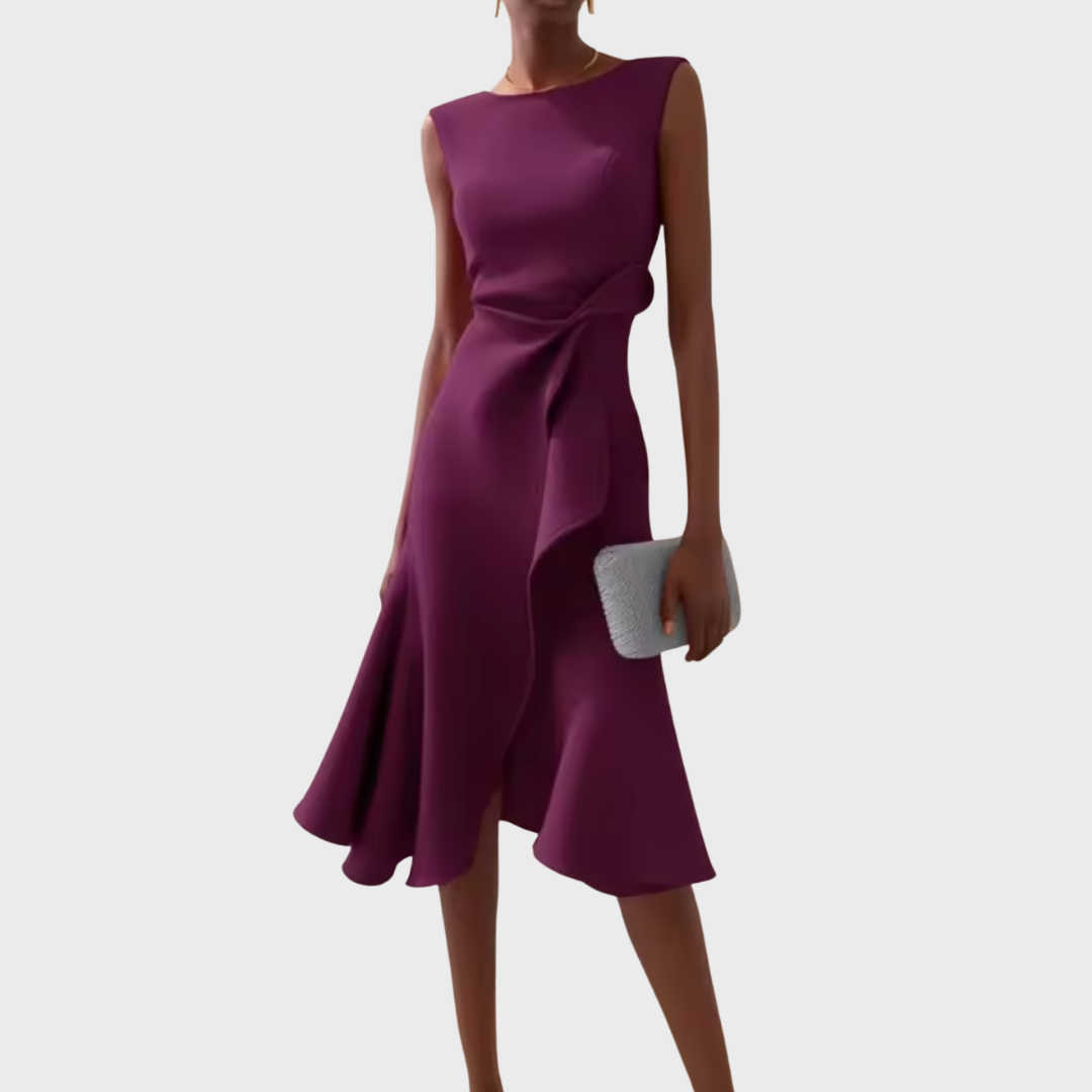Women's Elegant Draped Midi Dress | Flattering Asymmetric Sleeveless Cocktail Gown 6