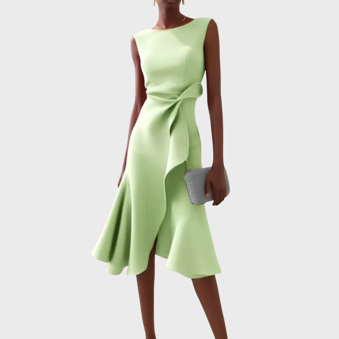 Women's Elegant Draped Midi Dress | Flattering Asymmetric Sleeveless Cocktail Gown 7