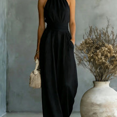 Women's Elegant Draped Wide Leg Jumpsuit | Chic Halter Neck Vacation Outfit 2