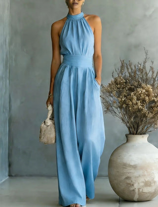 Women's Elegant Draped Wide Leg Jumpsuit | Chic Halter Neck Vacation Outfit 3