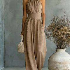 Women's Elegant Draped Wide Leg Jumpsuit | Chic Halter Neck Vacation Outfit 4