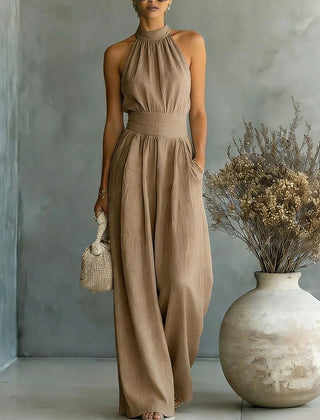 Women's Elegant Draped Wide Leg Jumpsuit | Chic Halter Neck Vacation Outfit 4