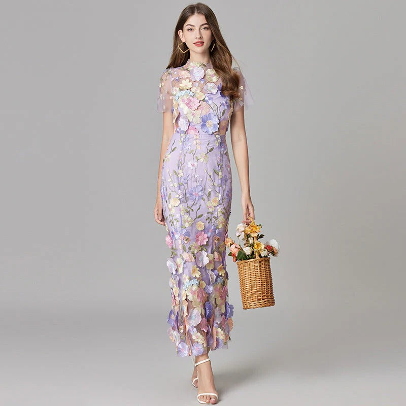 Women's Elegant Embroidered Mesh Maxi Dress | Flattering Figure-Skimming Gown for Special Occasions 1