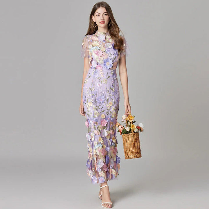 Women's Elegant Embroidered Mesh Maxi Dress | Flattering Figure-Skimming Gown for Special Occasions 1