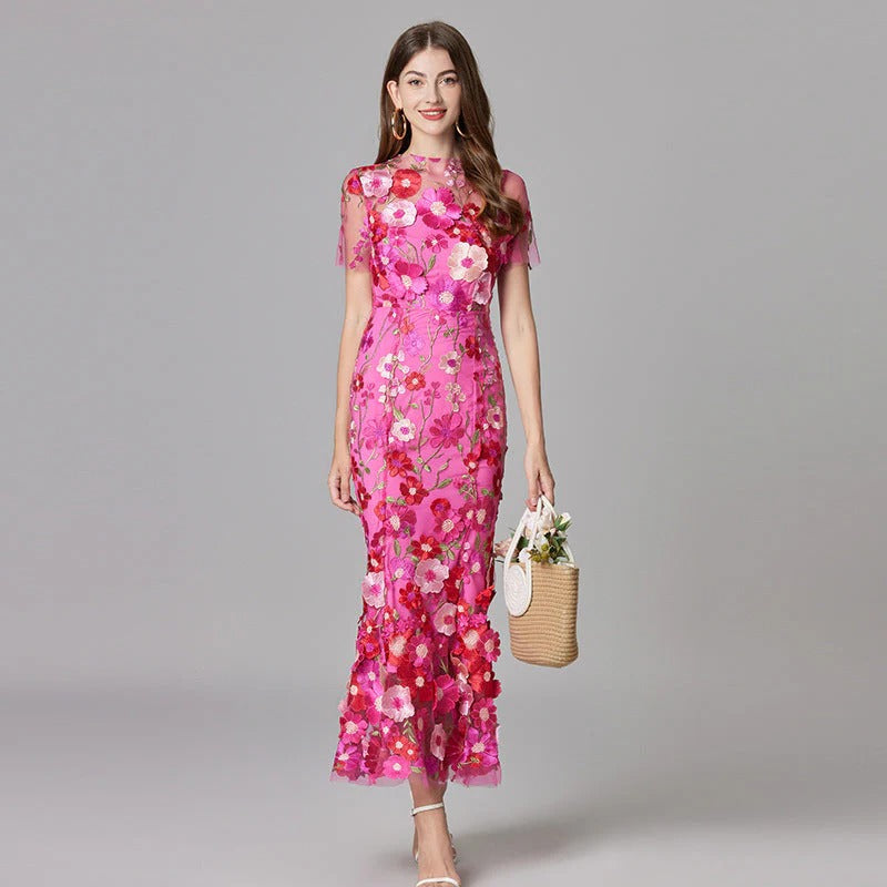Women's Elegant Embroidered Mesh Maxi Dress | Flattering Figure-Skimming Gown for Special Occasions 2