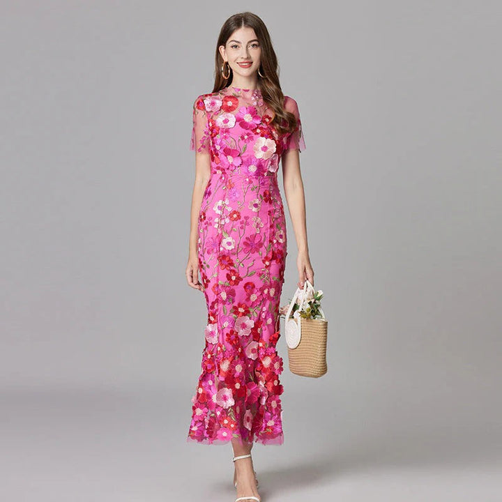 Women's Elegant Embroidered Mesh Maxi Dress | Flattering Figure-Skimming Gown for Special Occasions 2
