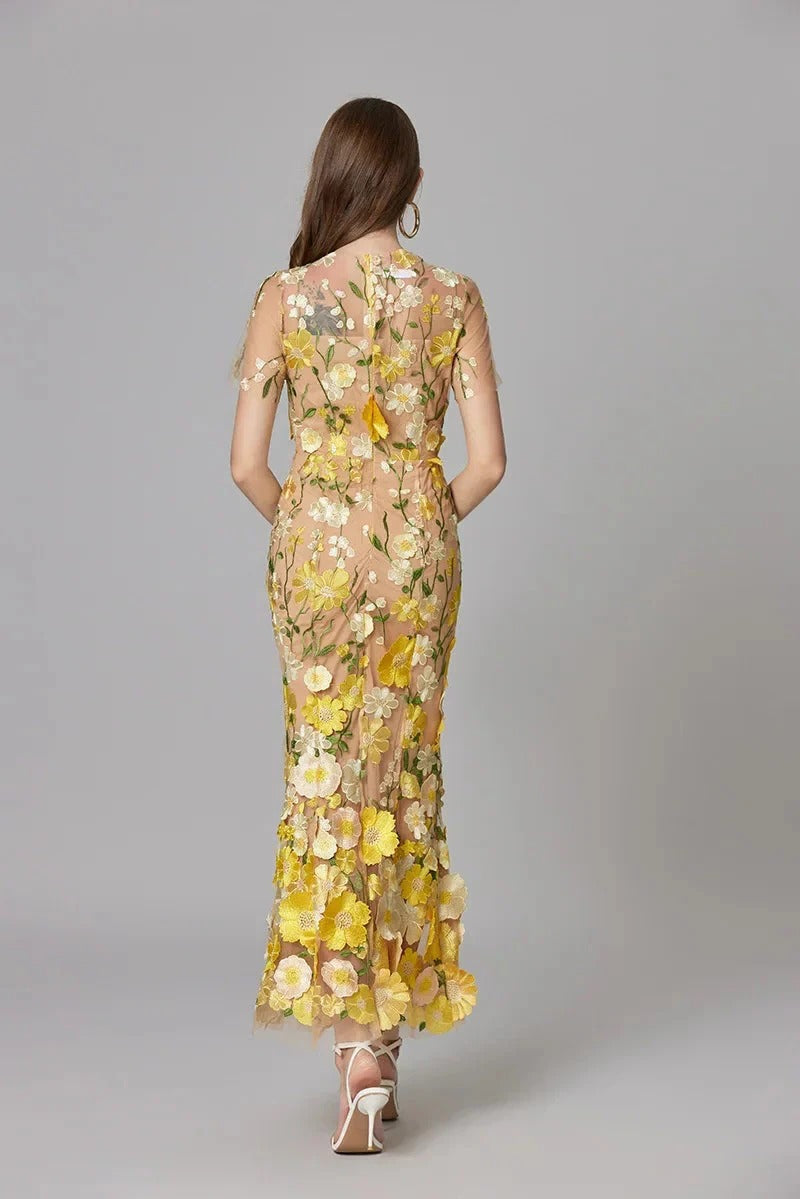 Women's Elegant Embroidered Mesh Maxi Dress | Flattering Figure-Skimming Gown for Special Occasions 4