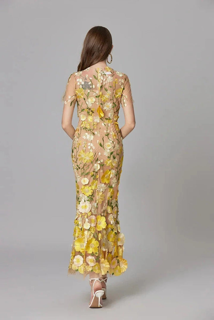 Women's Elegant Embroidered Mesh Maxi Dress | Flattering Figure-Skimming Gown for Special Occasions 4