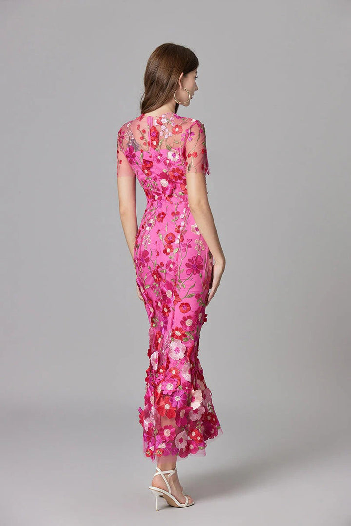 Women's Elegant Embroidered Mesh Maxi Dress | Flattering Figure-Skimming Gown for Special Occasions 5