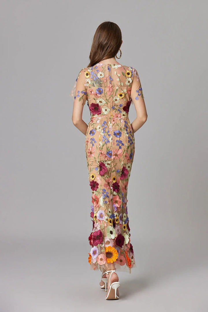 Women's Elegant Embroidered Mesh Maxi Dress | Flattering Figure-Skimming Gown for Special Occasions 6