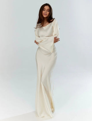 Women's Elegant Flowing Maxi Dress | Timeless Long Sleeve Formal Gown 0