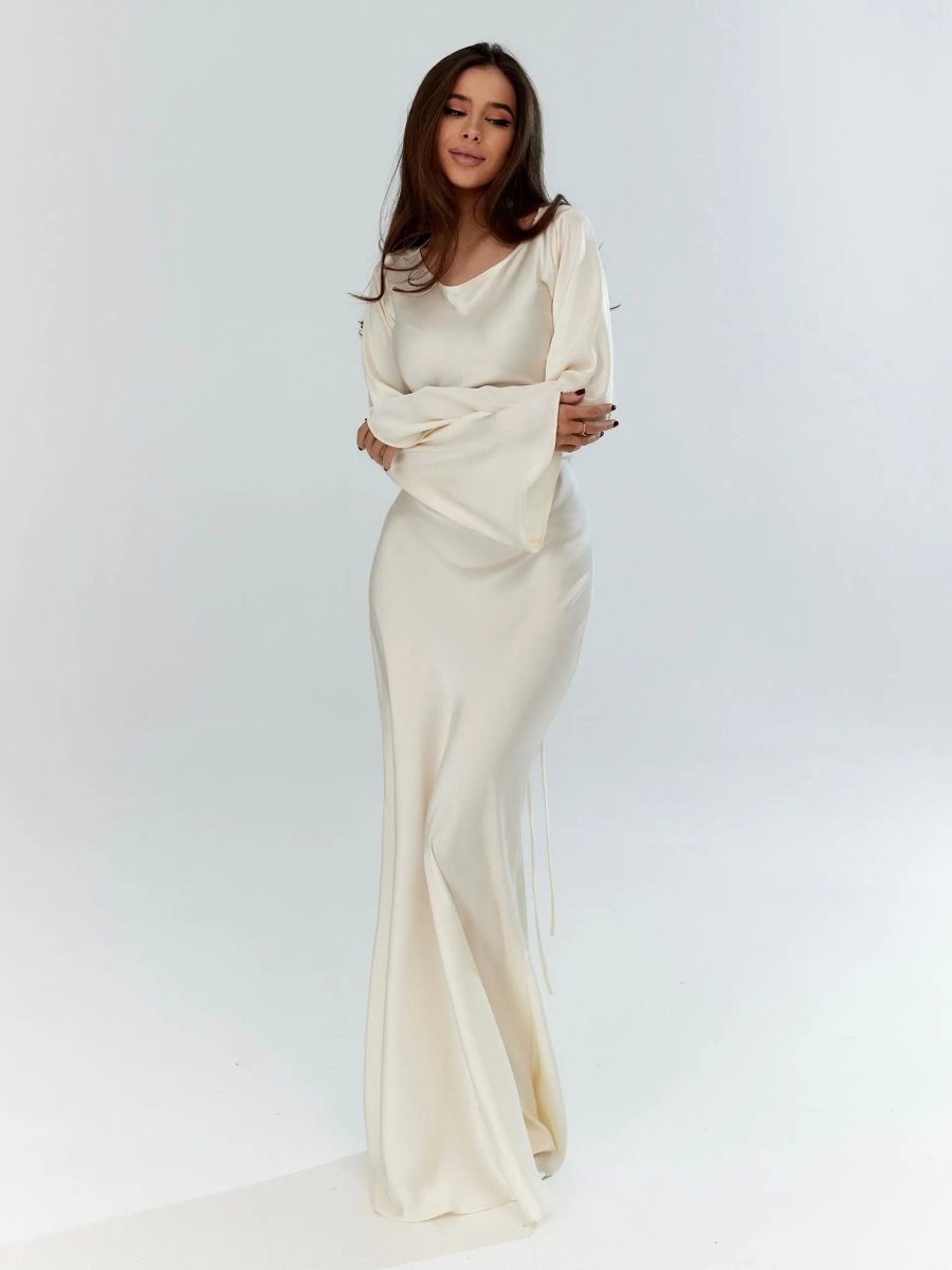 Women's Elegant Flowing Maxi Dress | Timeless Long Sleeve Formal Gown 0