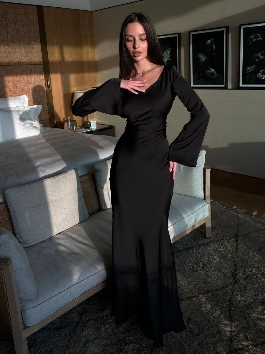 Women's Elegant Flowing Maxi Dress | Timeless Long Sleeve Formal Gown 5