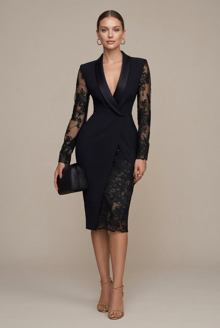 Women's Elegant Lace Midi Dress