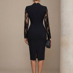 Women's Elegant Lace Midi Dress | Structured Blazer Cocktail Dress with Sheer Sleeves 2
