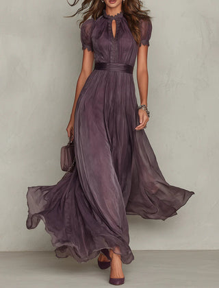 Women's Elegant Lace Trim Maxi Dress | Flattering Gathered Waist Formal Gown 0