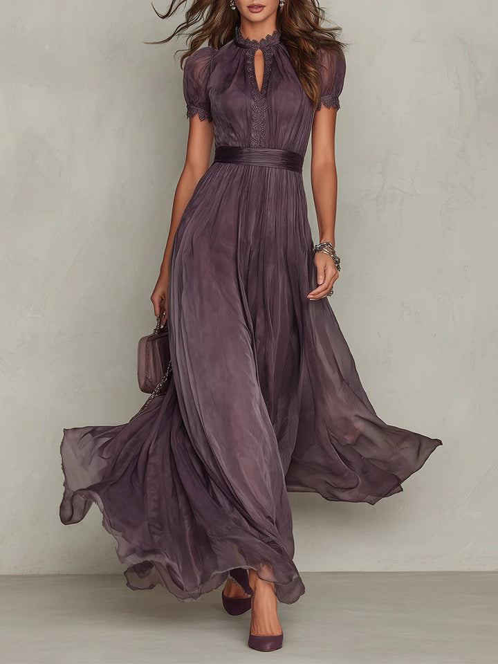 Women's Elegant Lace Trim Maxi Dress | Flattering Gathered Waist Formal Gown 0