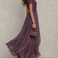 Women's Elegant Lace Trim Maxi Dress | Flattering Gathered Waist Formal Gown 1