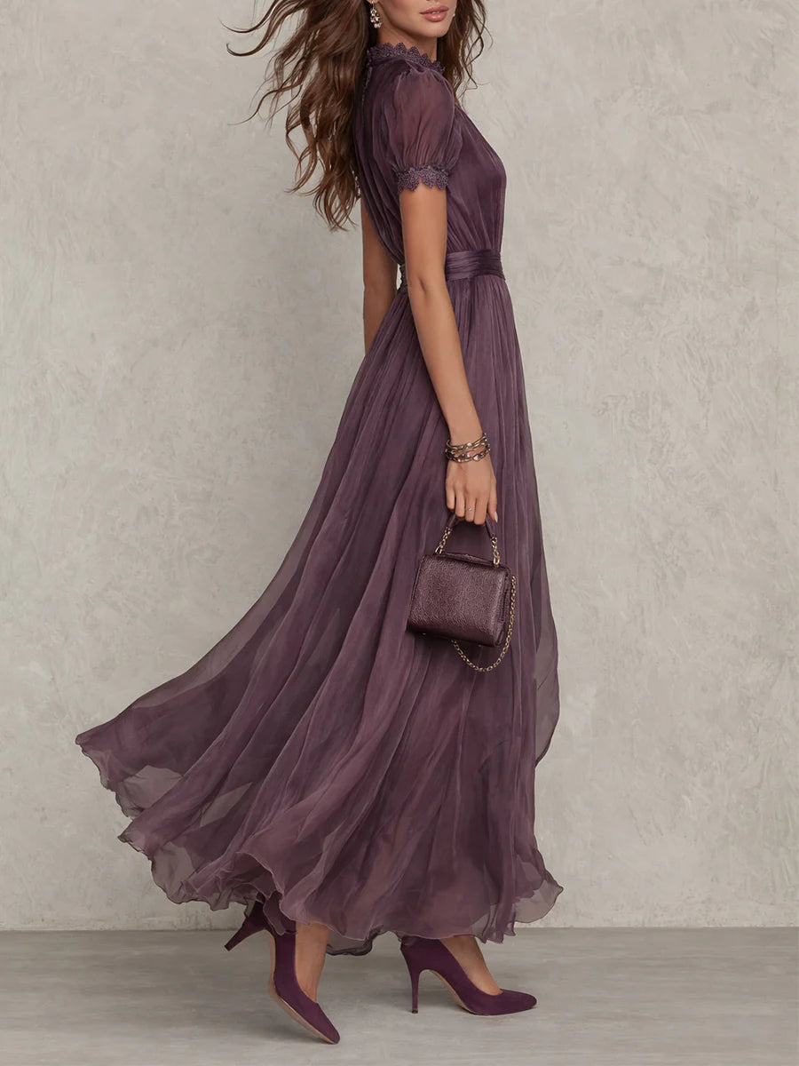 Women's Elegant Lace Trim Maxi Dress | Flattering Gathered Waist Formal Gown 1