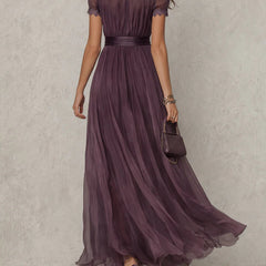 Women's Elegant Lace Trim Maxi Dress | Flattering Gathered Waist Formal Gown 2