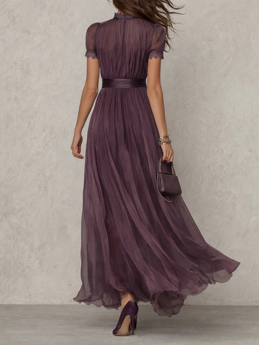Women's Elegant Lace Trim Maxi Dress | Flattering Gathered Waist Formal Gown 2