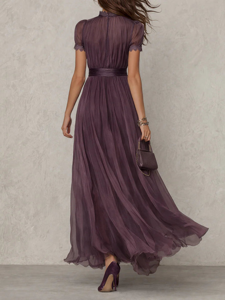 Women's Elegant Lace Trim Maxi Dress | Flattering Gathered Waist Formal Gown 2
