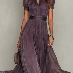 Women's Elegant Lace Trim Maxi Dress | Flattering Gathered Waist Formal Gown 3
