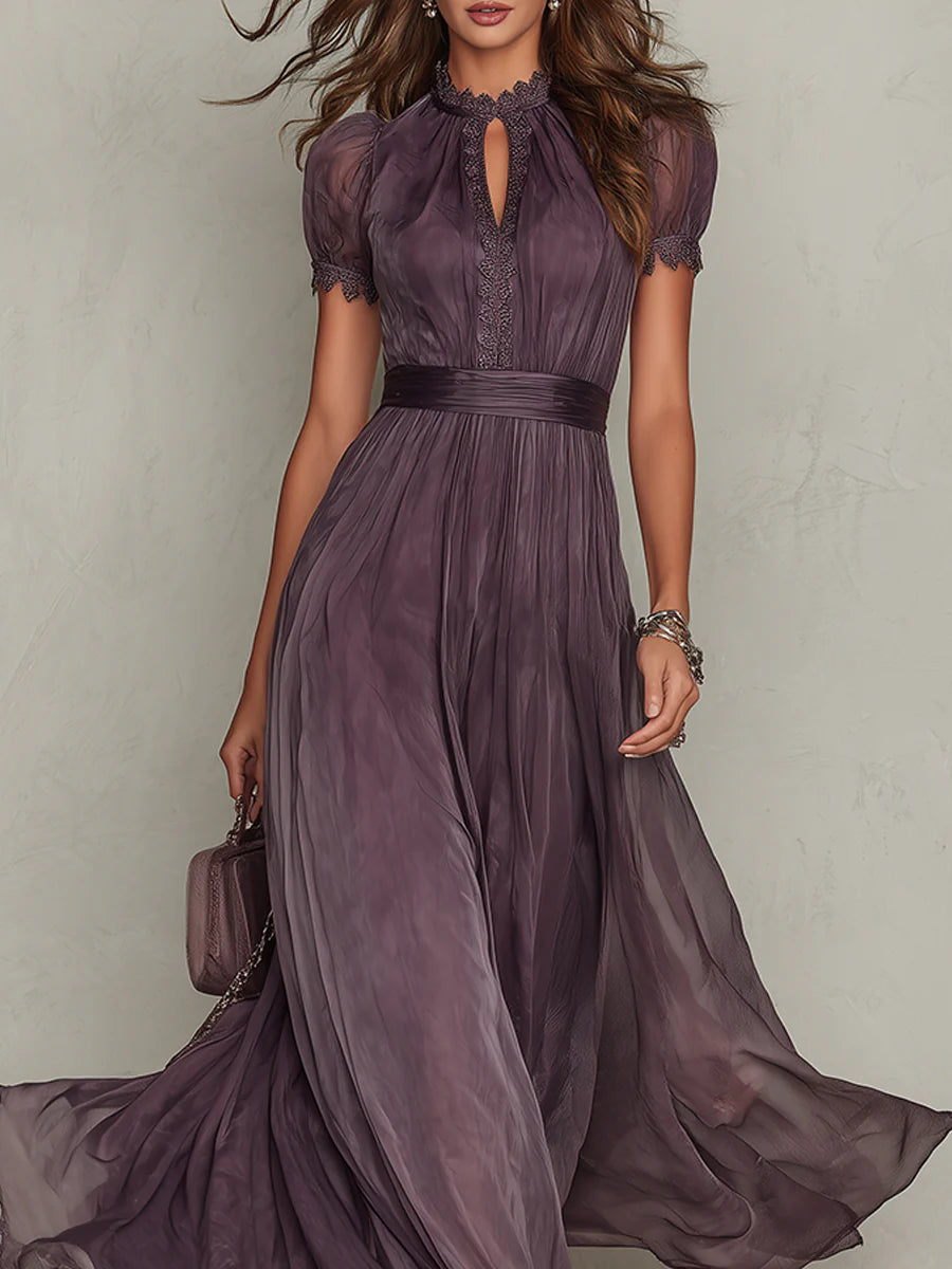 Women's Elegant Lace Trim Maxi Dress | Flattering Gathered Waist Formal Gown 3