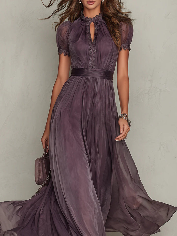 Women's Elegant Lace Trim Maxi Dress | Flattering Gathered Waist Formal Gown 3