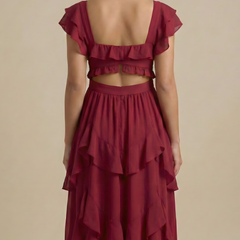 Women's Elegant Layered Ruffle Midi Dress | Romantic Flutter Sleeve Cocktail Dress 4