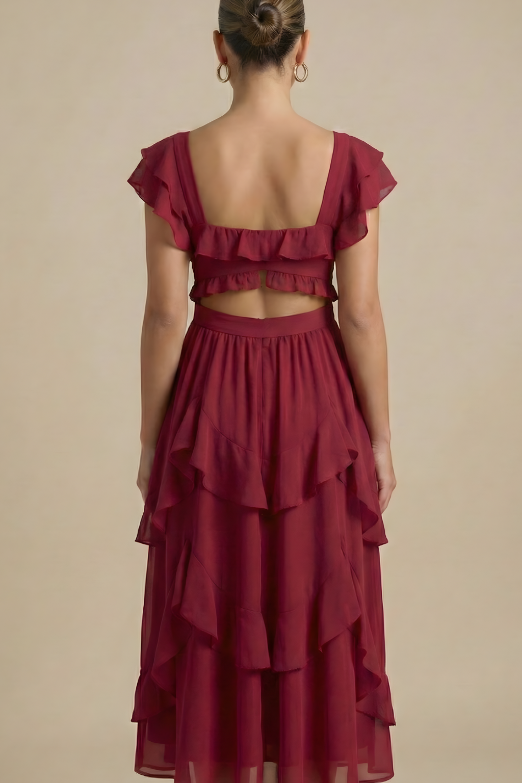 Women's Elegant Layered Ruffle Midi Dress | Romantic Flutter Sleeve Cocktail Dress 4
