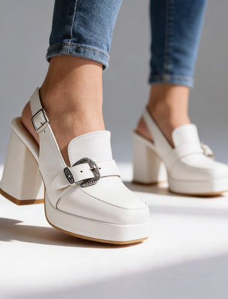 Women's Elegant Leather Platform Loafers | Chic Slingback Block Heel Shoes 0