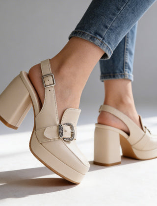 Women's Elegant Leather Platform Loafers | Chic Slingback Block Heel Shoes 4