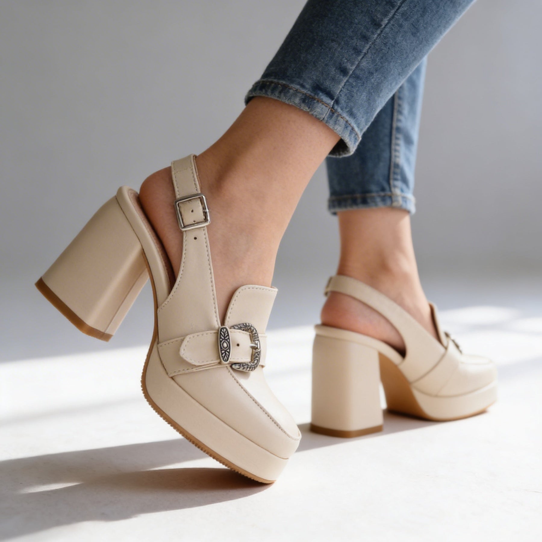Women's Elegant Leather Platform Loafers | Chic Slingback Block Heel Shoes 4