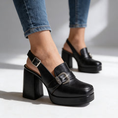 Women's Elegant Leather Platform Loafers | Chic Slingback Block Heel Shoes 5
