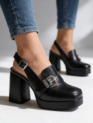 Women's Elegant Leather Platform Loafers | Chic Slingback Block Heel Shoes 5