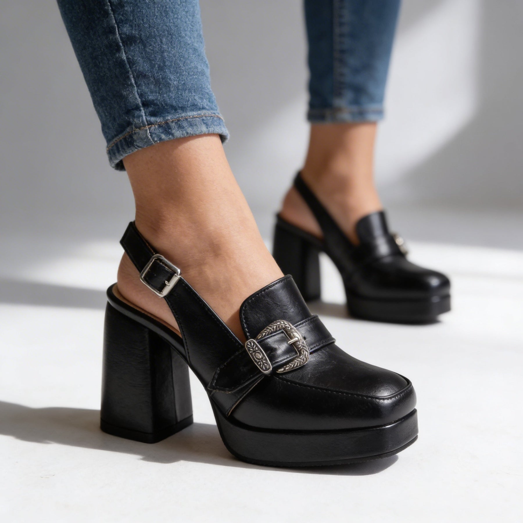 Women's Elegant Leather Platform Loafers | Chic Slingback Block Heel Shoes 5