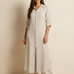 Women's Elegant Linen Two-Piece Set | Stylish Long Blouse and Wide Trousers 0