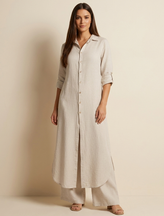 Women's Elegant Linen Two-Piece Set | Stylish Long Blouse and Wide Trousers 0
