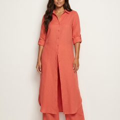 Women's Elegant Linen Two-Piece Set | Stylish Long Blouse and Wide Trousers 1
