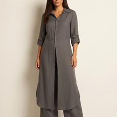 Women's Elegant Linen Two-Piece Set | Stylish Long Blouse and Wide Trousers 3