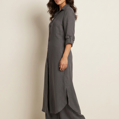 Women's Elegant Linen Two-Piece Set | Stylish Long Blouse and Wide Trousers 4