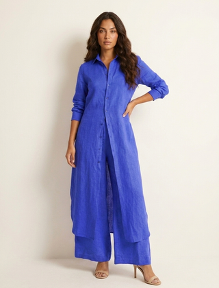 Women's Elegant Linen Two-Piece Set | Stylish Long Blouse and Wide Trousers 5