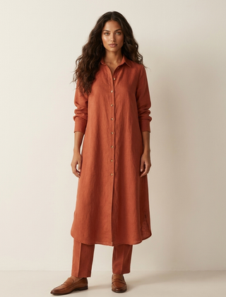 Women's Elegant Linen Two-Piece Set | Stylish Long Blouse and Wide Trousers 6