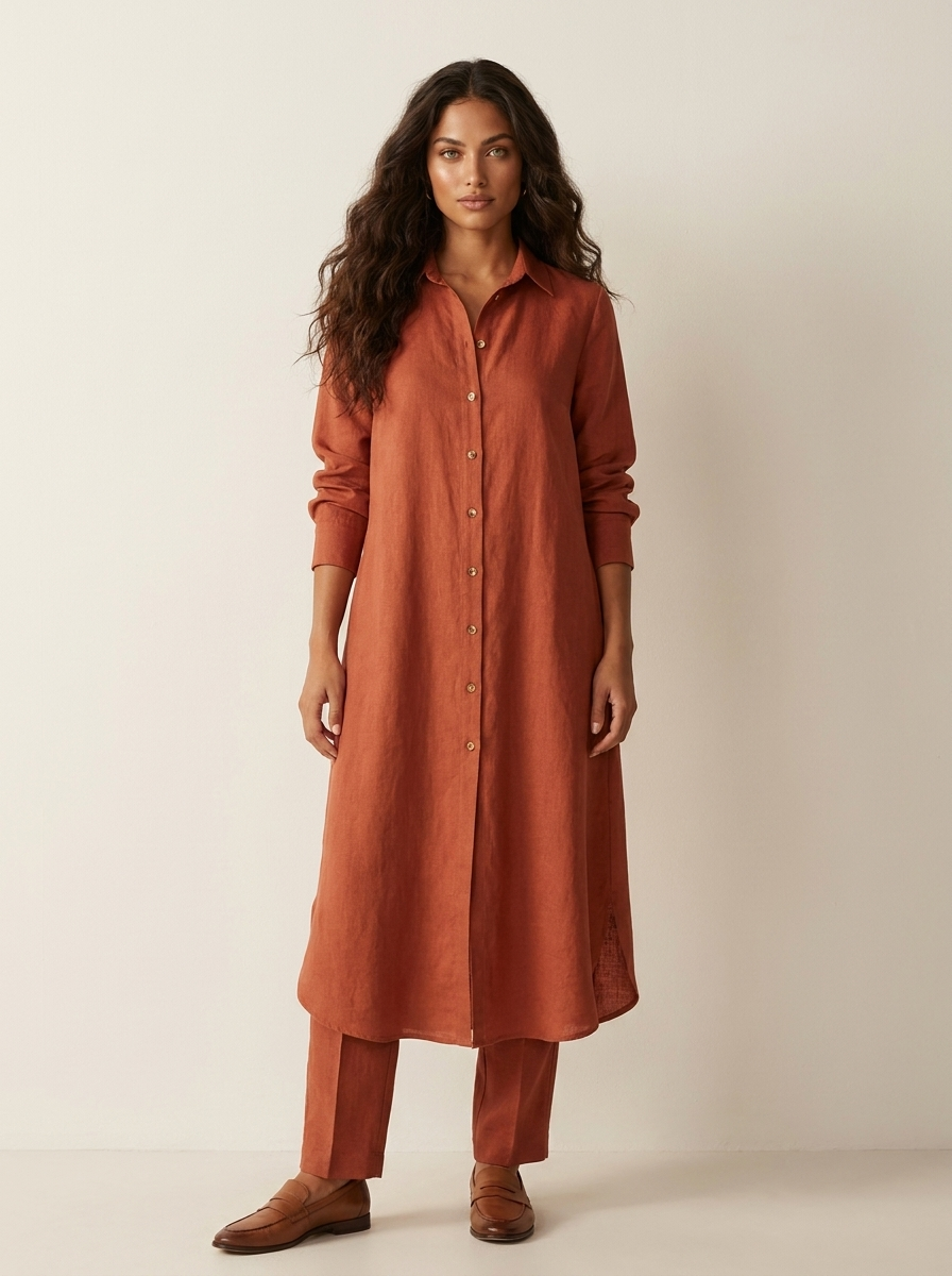 Women's Elegant Linen Two-Piece Set | Stylish Long Blouse and Wide Trousers 6
