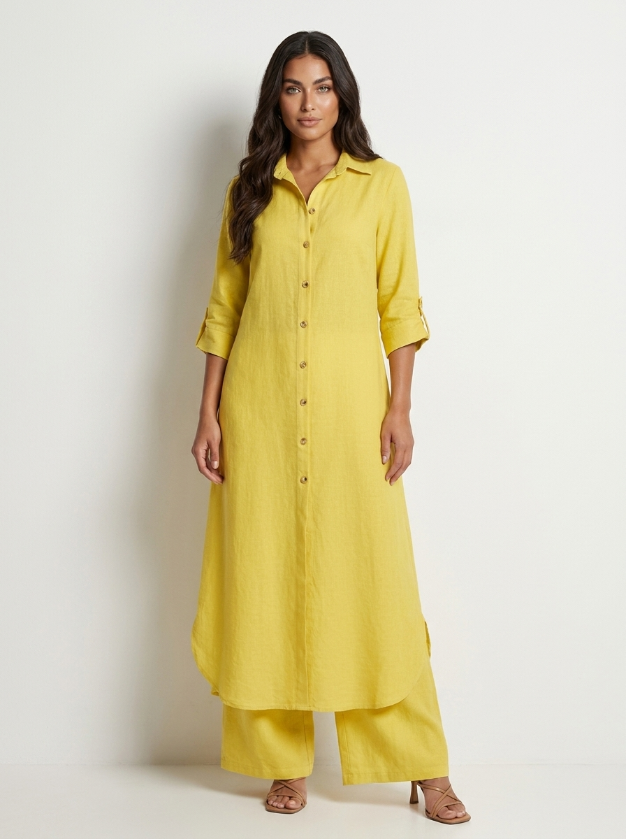 Women's Elegant Linen Two-Piece Set | Stylish Long Blouse and Wide Trousers 7