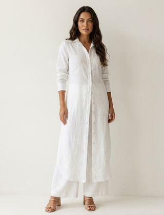 Women's Elegant Linen Two-Piece Set | Stylish Long Blouse and Wide Trousers 8