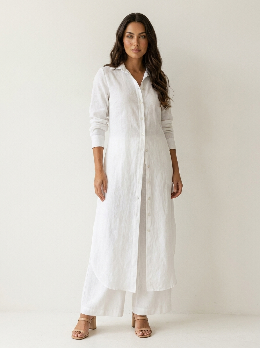 Women's Elegant Linen Two-Piece Set | Stylish Long Blouse and Wide Trousers 8