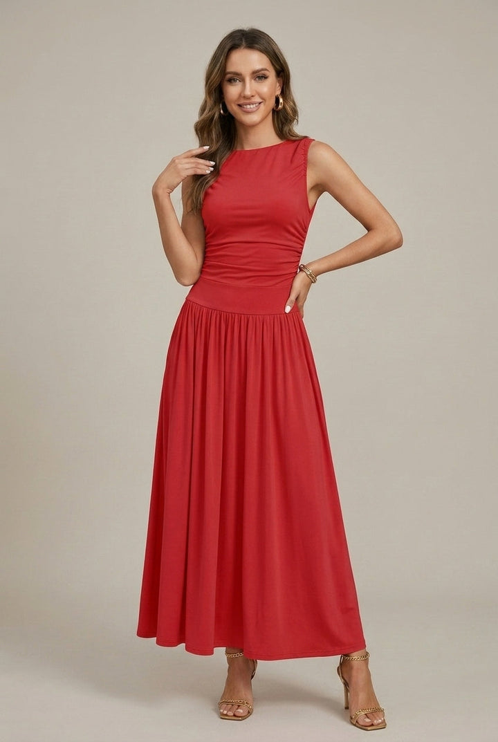 Women's Elegant Maxi Dress | Sleeveless Ruched Waist with Pockets for Summer 4