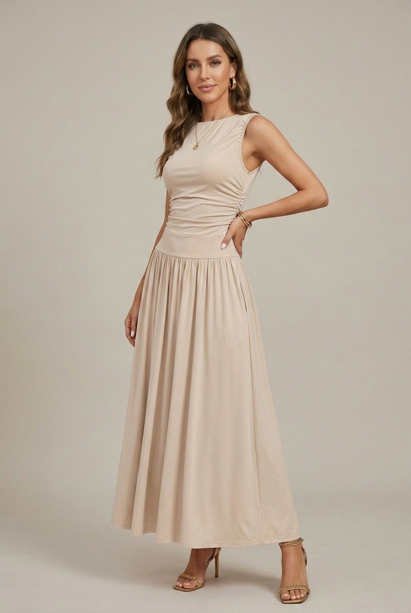 Women's Elegant Maxi Dress | Sleeveless Ruched Waist with Pockets for Summer 5